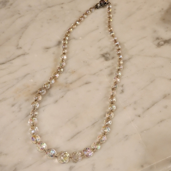 Vintage Fancy Aurora Borealis AB Crystal Bead Single Strand Necklace 20" Heavy - Picture 6 of 6